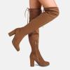 image:imageDREAM PAIRS Womens Thigh High Over The Knee Fashion Boots Block Mid Heel Long Sexy Faux Fur BootsBrownSuede