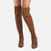 image:imageDREAM PAIRS Womens Thigh High Over The Knee Fashion Boots Block Mid Heel Long Sexy Faux Fur BootsBrownSuede
