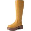 image:imageDREAM PAIRS Knee High Boots Comfortable Chunky Platform RoundToe Side Zip Boots for WomenYellow