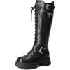 image:imageDREAM PAIRS Womens Combat Riding Platform Knee High Boots Lace Up Fall Lug Sole Gothic Motorcycle Boots with Inside ZipperBlack