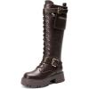 image:imageDREAM PAIRS Womens Combat Riding Platform Knee High Boots Lace Up Fall Lug Sole Gothic Motorcycle Boots with Inside ZipperBrown