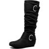 image:imageDREAM PAIRS Womens Knee High Low Hidden Wedge Boots Suede Faux Fur Lining Side Zipper Knee High Buckle BootsBlackSuede