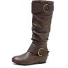 image:imageDREAM PAIRS Womens Knee High Low Hidden Wedge Boots Suede Faux Fur Lining Side Zipper Knee High Buckle BootsBrown