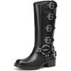 image:imageDREAM PAIRS Womens Knee High Riding Boots Side Zipper Motorcycle Boots Square Toe Chunky Heel Fashion Buckles Biker BootsBlack1