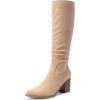 image:imageDREAM PAIRS Womens KneeHigh Boots Comfortable Chunky Block Heel Pointed Toe Pull On Side Zipper Suede Slouch Riding BootsApricot