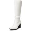 image:imageDREAM PAIRS Womens KneeHigh Boots Comfortable Chunky Block Heel Pointed Toe Pull On Side Zipper Suede Slouch Riding BootsWhitepu