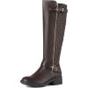image:imageDREAM PAIRS Womens KneeHigh Boots Comfortable Chunky Block Heel Round Toe Side Zipper Riding Fashion Buckles Biker Motorcycle BootsBrown