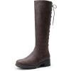 image:imageDREAM PAIRS Womens Lace Up Back Knee High Fashion Boots Low Block Heel Riding Boots Round Toe Side Zipper Fall BootsBrownnubuck
