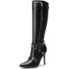 image:imageDREAM PAIRS Womens Metallic Stiletto Heeled Knee High Boots Sexy Fashion Pointed Toe Dress Boots with Stud and Zipper Tassel