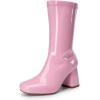 image:imageDREAM PAIRS Womens Mid Calf Gogo Boots Low Block Heel Square Toe Ankle Boot with Zipper for Party Cosplay DancePink