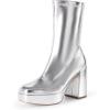 image:imageDREAM PAIRS Womens Mid Calf Gogo Boots Platform High Chunky Block Heel Square Toe Ankle BootsMetallic Silver