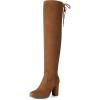 image:imageDREAM PAIRS Womens Thigh High Over The Knee Fashion Boots Block Mid Heel Long Sexy Faux Fur BootsBrownSuede