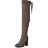 image:imageDREAM PAIRS Womens Thigh High Over The Knee Fashion Boots Block Mid Heel Long Sexy Faux Fur BootsShookhaki