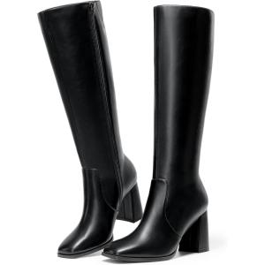 image:imageDREAM PAIRS Knee High Boots for Women Square Toe Gogo Chunky Heel Tall Boot Fashion Side Zipper Long BootBlack