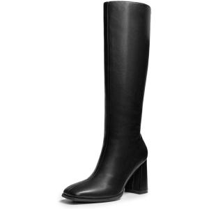 image:imageDREAM PAIRS Knee High Boots for Women Square Toe Gogo Chunky Heel Tall Boot Fashion Side Zipper Long BootBlackpu