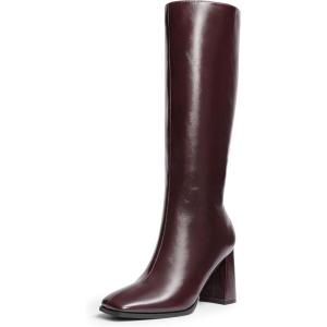 image:imageDREAM PAIRS Knee High Boots for Women Square Toe Gogo Chunky Heel Tall Boot Fashion Side Zipper Long BootBurgundy