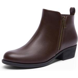 image:imageDREAM PAIRS Womens Ankle Boots Classic Low Chunky Heel Side Zipper Booties ShoesBrownpu