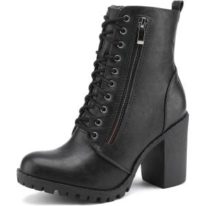 image:imageDREAM PAIRS Womens Combat Ankle Boots Chunky Heel Lace up Fashion Heeled BootiesBlack
