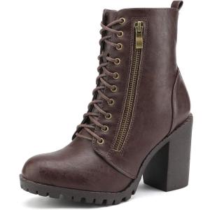 image:imageDREAM PAIRS Womens Combat Ankle Boots Chunky Heel Lace up Fashion Heeled BootiesBrown