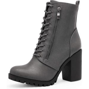 image:imageDREAM PAIRS Womens Combat Ankle Boots Chunky Heel Lace up Fashion Heeled BootiesGreyPu