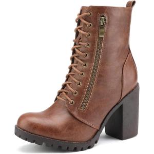 image:imageDREAM PAIRS Womens Combat Ankle Boots Chunky Heel Lace up Fashion Heeled BootiesTan