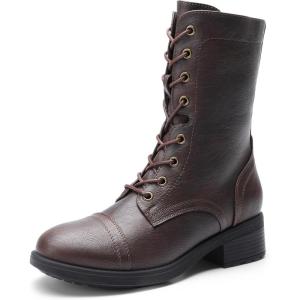 image:imageDREAM PAIRS Womens Combat Mid Calf BootsDark Brown