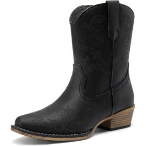 image:imageDREAM PAIRS Womens Cowboy Cowgirl Western Ankle Boots Low Chunky Heels Square Toe Fall Short Booties ShoesBlack