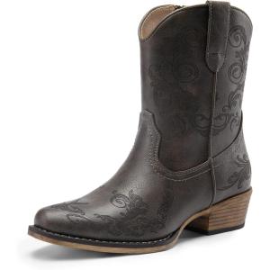 image:imageDREAM PAIRS Womens Cowboy Cowgirl Western Ankle Boots Low Chunky Heels Square Toe Fall Short Booties ShoesGrey