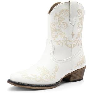 image:imageDREAM PAIRS Womens Cowboy Cowgirl Western Ankle Boots Low Chunky Heels Square Toe Fall Short Booties ShoesWhite