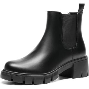 image:imageDREAM PAIRS Womens Elastic Chelsea Ankle Boots Platform Low Chunky Block Heel Lug Sole Slip on Fall Heeled Booties ShoesBlack