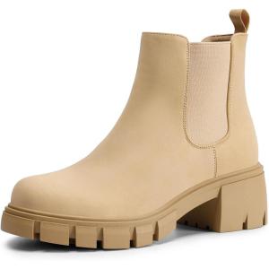 image:imageDREAM PAIRS Womens Elastic Chelsea Ankle Boots Platform Low Chunky Block Heel Lug Sole Slip on Fall Heeled Booties ShoesNude