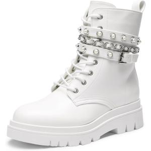 image:imageDREAM PAIRS Womens Fashion Platform Combat Boots Lace Up Lug Sole Goth Ankle Booties ShoesWhite