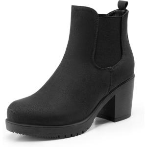 image:imageDREAM PAIRS Womens High Chunky Heel Chelsea Ankle Boots Slip On Elastic Fall Heeled Booties ShoesBlackPu