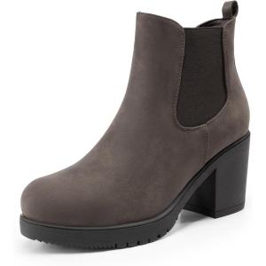 image:imageDREAM PAIRS Womens High Chunky Heel Chelsea Ankle Boots Slip On Elastic Fall Heeled Booties ShoesBrownPu