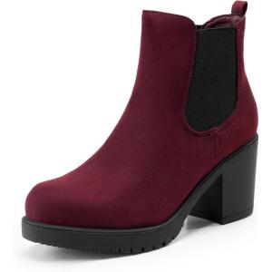 image:imageDREAM PAIRS Womens High Chunky Heel Chelsea Ankle Boots Slip On Elastic Fall Heeled Booties ShoesBurgundy