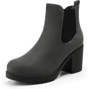 image:imageDREAM PAIRS Womens High Chunky Heel Chelsea Ankle Boots Slip On Elastic Fall Heeled Booties ShoesGrey