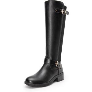 image:imageDREAM PAIRS Womens Knee High Boots Comfortable Elastic Knit Fabric Chunky Block Heel Round Toe Side Zipper Riding Biker Motorcycle Buckle BootsSize 85BLACKFABRICUTAH1