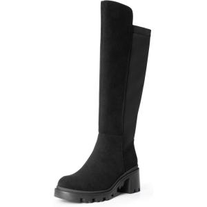 image:imageDREAM PAIRS Womens Knee High Boots Comfortable Platform Round Toe Stretch Boots for WomenBlacksuede