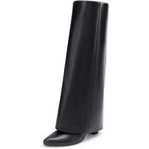 image:imageDREAM PAIRS Womens Knee High Boots Fold Over Chunky High Heels Long Boots Zipper Pointed Toe Dress Tall Boots Party Fashion Boots