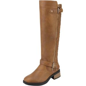 image:imageDREAM PAIRS Womens Knee High Boots Wide Calf Low Heel Riding Boots Fall Tall Boots for WomenCamel