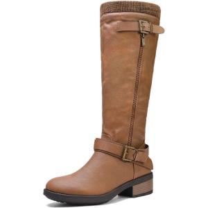 image:imageDREAM PAIRS Womens Knee High Boots Wide Calf Low Heel Riding Boots Fall Tall Boots for WomenCamelwidet