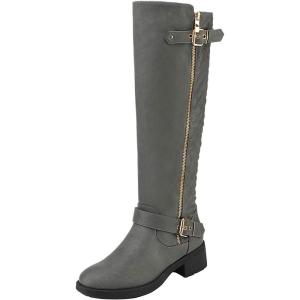 image:imageDREAM PAIRS Womens Knee High Boots Wide Calf Low Heel Riding Boots Fall Tall Boots for WomenGrey