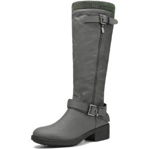 image:imageDREAM PAIRS Womens Knee High Boots Wide Calf Low Heel Riding Boots Fall Tall Boots for WomenGreywidet