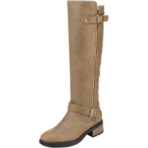 image:imageDREAM PAIRS Womens Knee High Boots Wide Calf Low Heel Riding Boots Fall Tall Boots for WomenKhaki