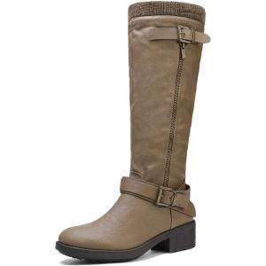 image:imageDREAM PAIRS Womens Knee High Boots Wide Calf Low Heel Riding Boots Fall Tall Boots for WomenKhakiwidet