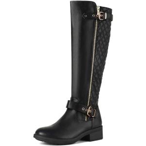 image:imageDREAM PAIRS Womens KneeHigh Boots Comfortable Chunky Block Heel Round Toe Side Zipper Riding Fashion Buckles Biker Motorcycle BootsBlack