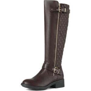 image:imageDREAM PAIRS Womens KneeHigh Boots Comfortable Chunky Block Heel Round Toe Side Zipper Riding Fashion Buckles Biker Motorcycle BootsBrown