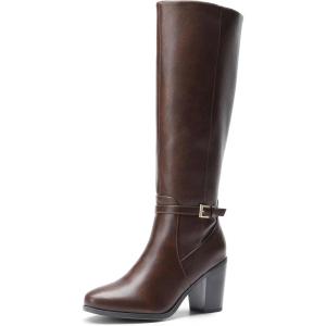 image:imageDREAM PAIRS Womens KneeHigh Boots Comfortable Chunky Block Heel Side ZipperBrownpu