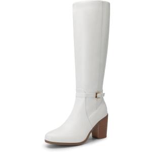 image:imageDREAM PAIRS Womens KneeHigh Boots Comfortable Chunky Block Heel Side ZipperWhitepu