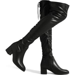 image:imageDREAM PAIRS Womens Laurence Over The Knee Thigh High Chunky Heel Boots Long Stretch Sexy Fall BootsBlackPu